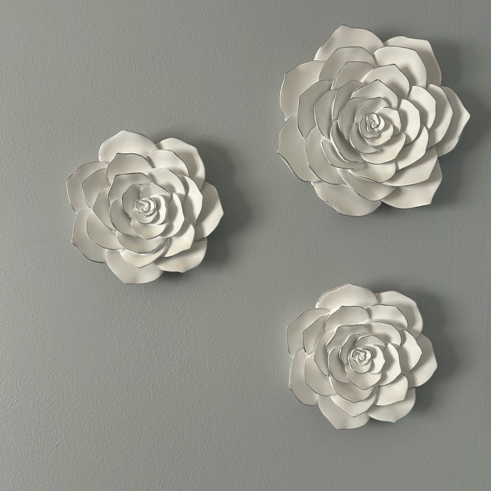 White Floral Wall Art Trio